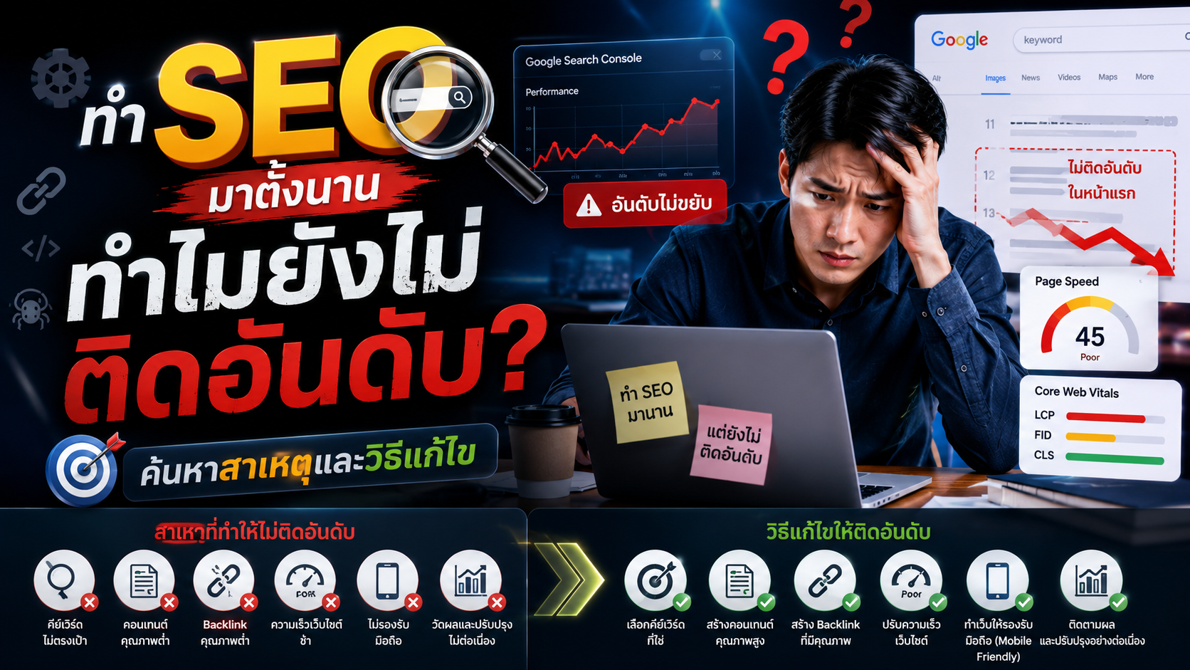 ทำ SEO มาตั้งนาน ทำไมยังไม่ติดอันดับ? ค้นหาสาเหตุและวิธีแก้ไข