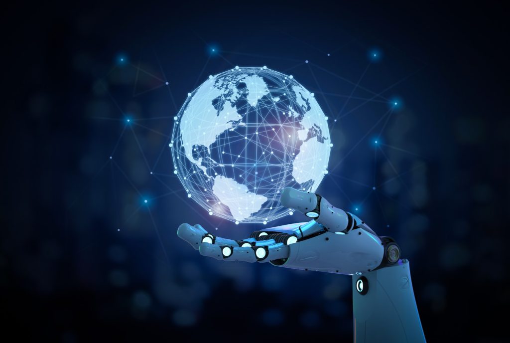 Globalization technology concept with 3d rendering robot
